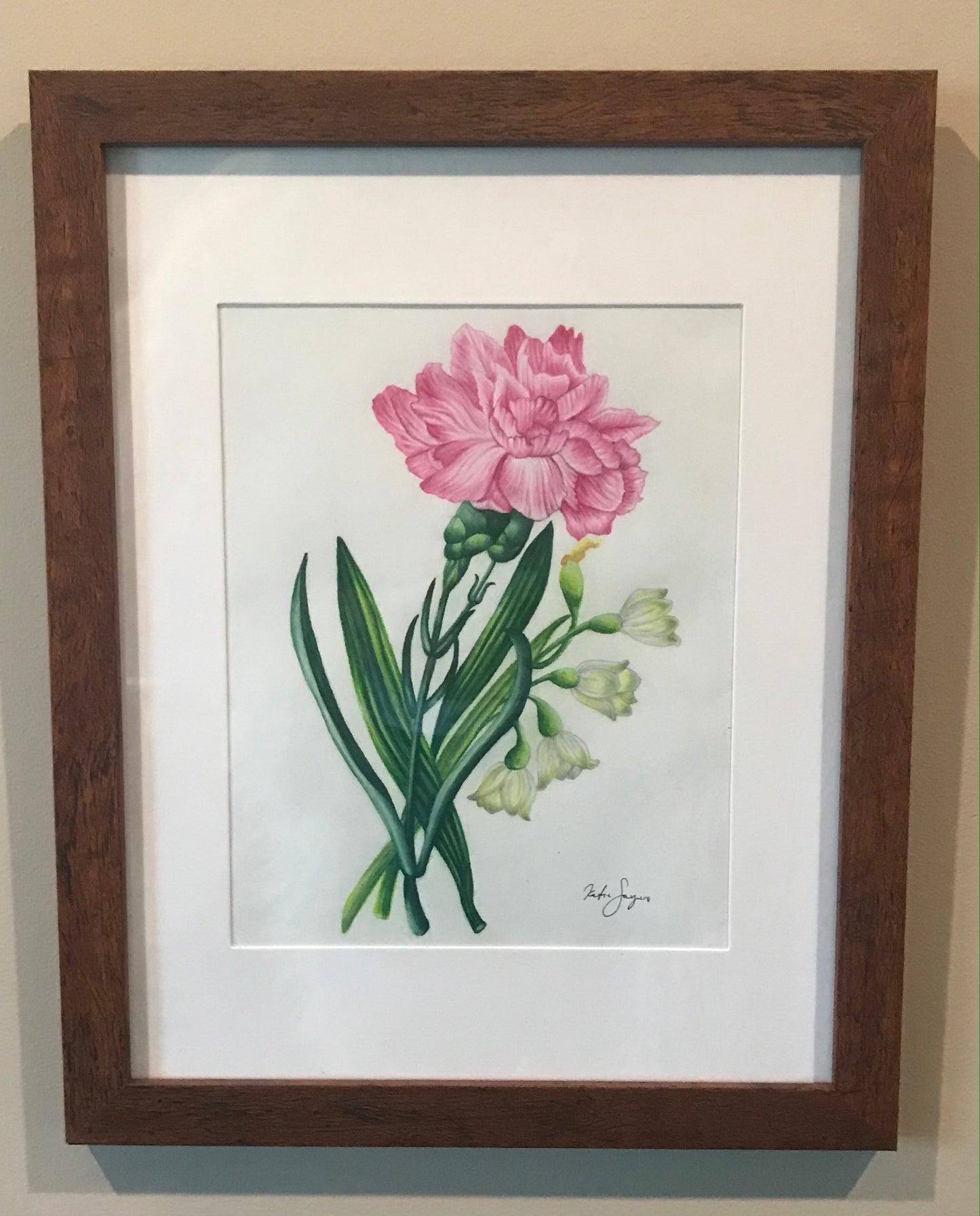 January Birth Flowers Botanical Illustration, Carnation and Snowdrops