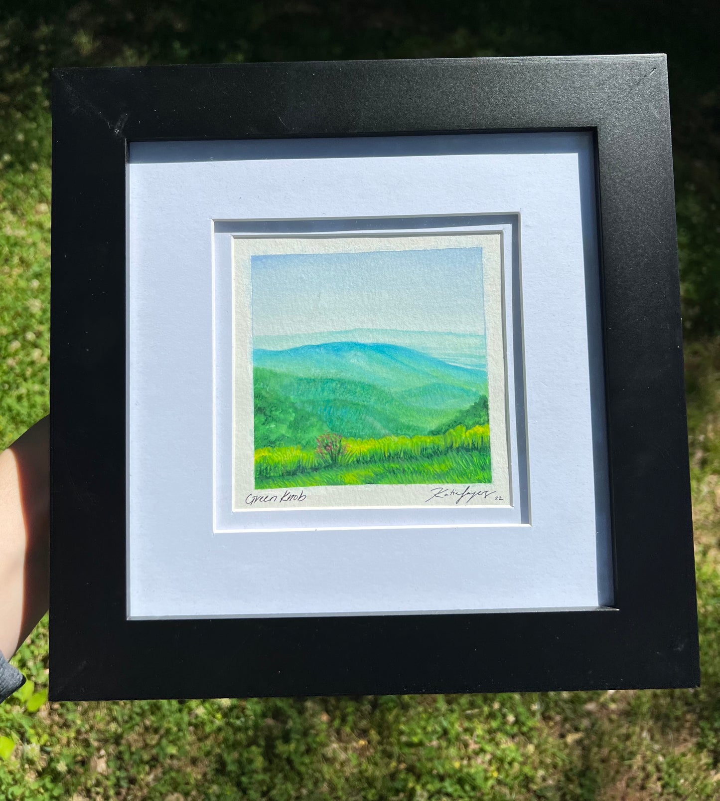 Original Framed Watercolor of Green Knob