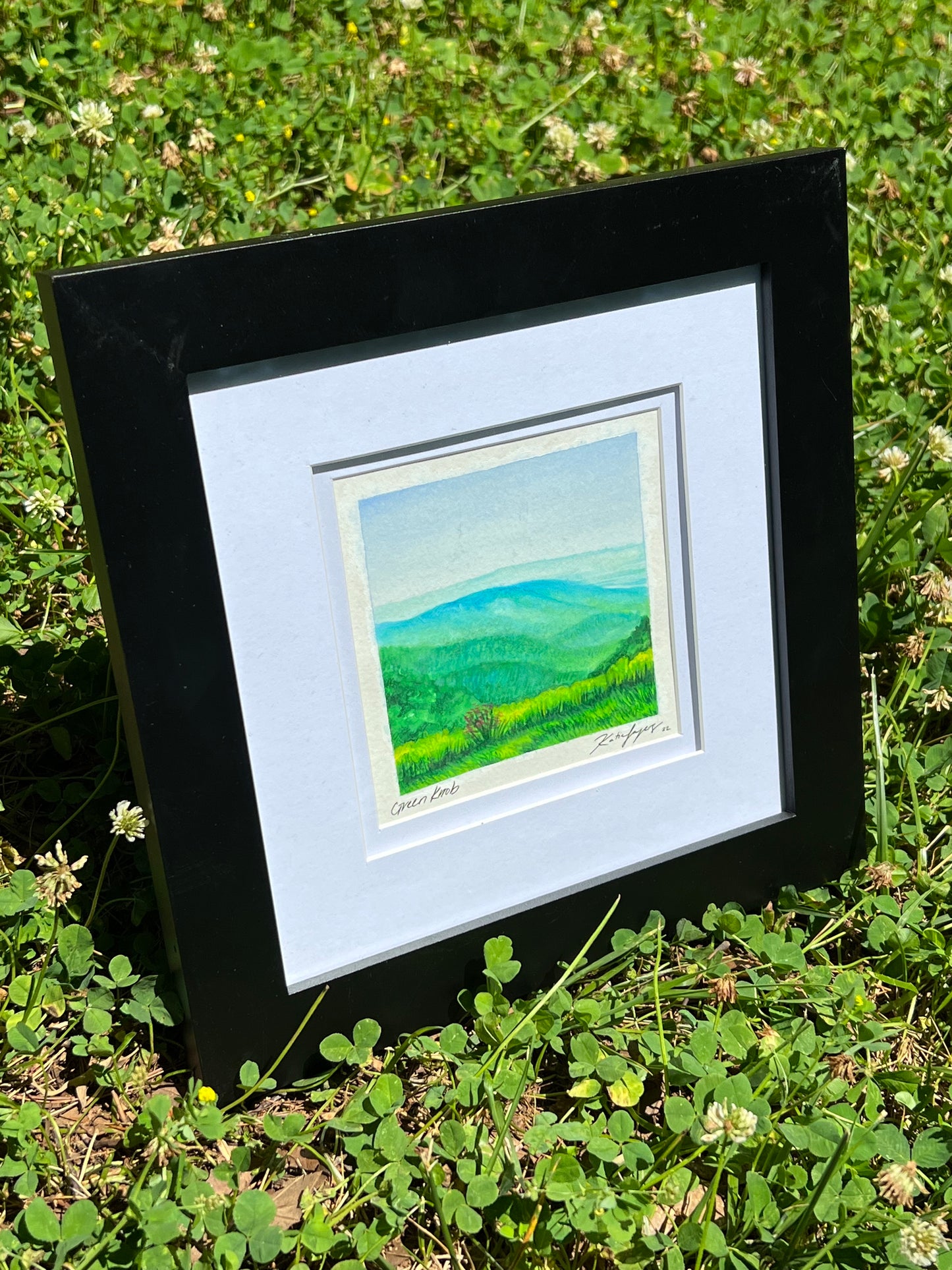 Original Framed Watercolor of Green Knob