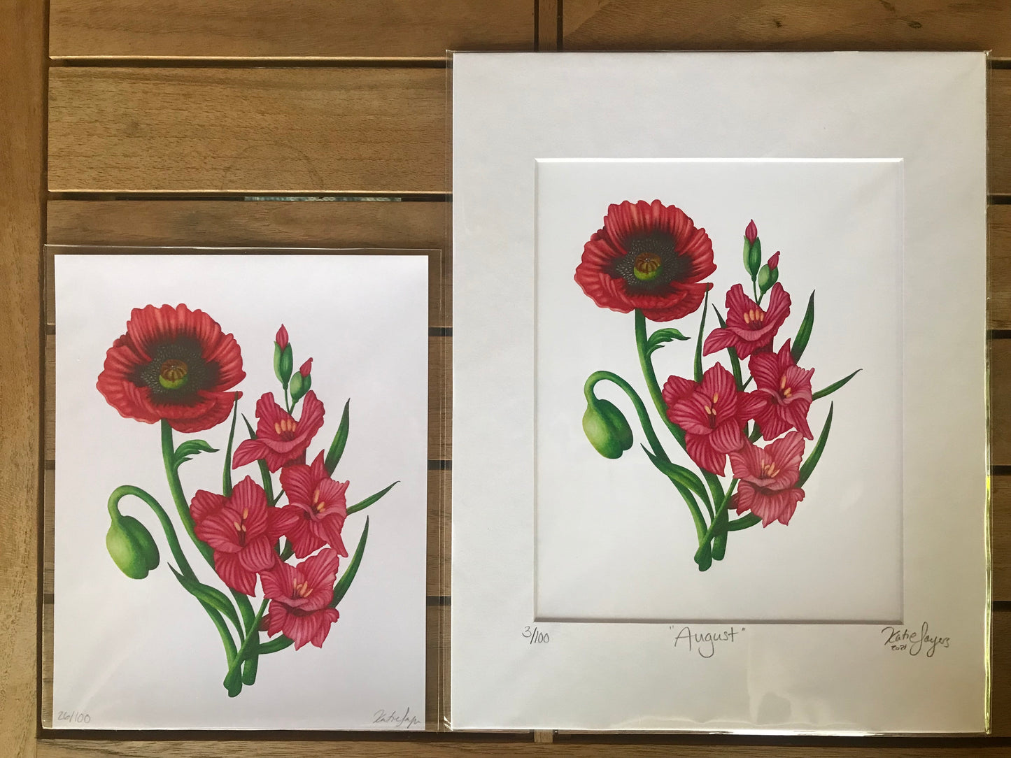 August Birth Flowers Botanical Illustration, Poppy and Gladiolus'