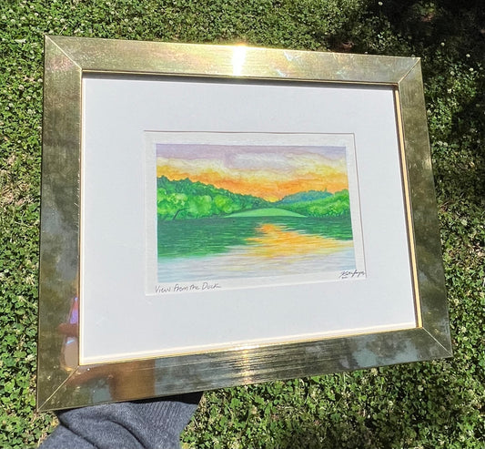 Original Framed Lake View Watercolor